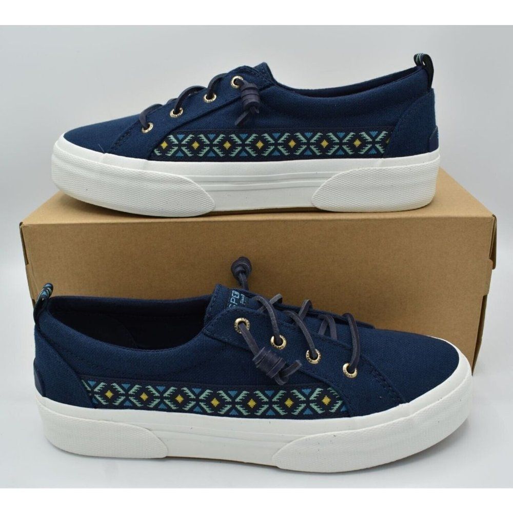 Sperry Women Size 9.5 Pier Wave Hi LTT Navy Playa Tribal Casual Slip On Sneakers